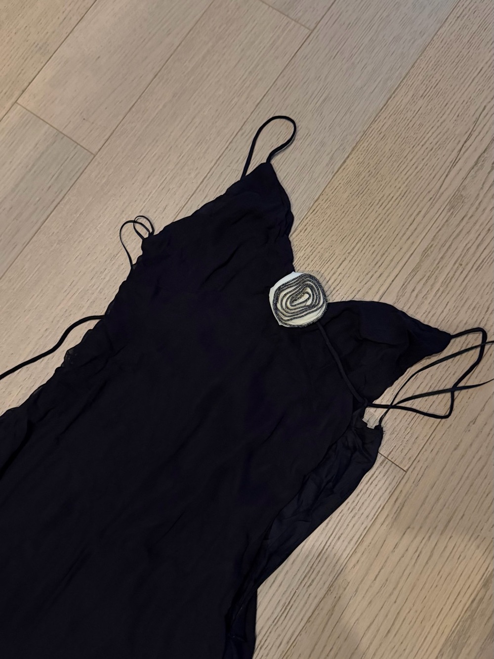 Free People Black Maxi Dress with Embellished Rosette